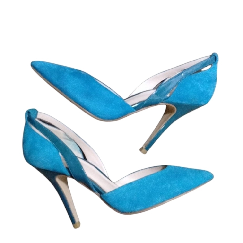 Pelle Moda Blue Suede Pumps Cut-Out Heels Size 7